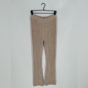 Anine Bing Val 100% Wool Wide Ribbed Knit Straight Leg Pants In Cream